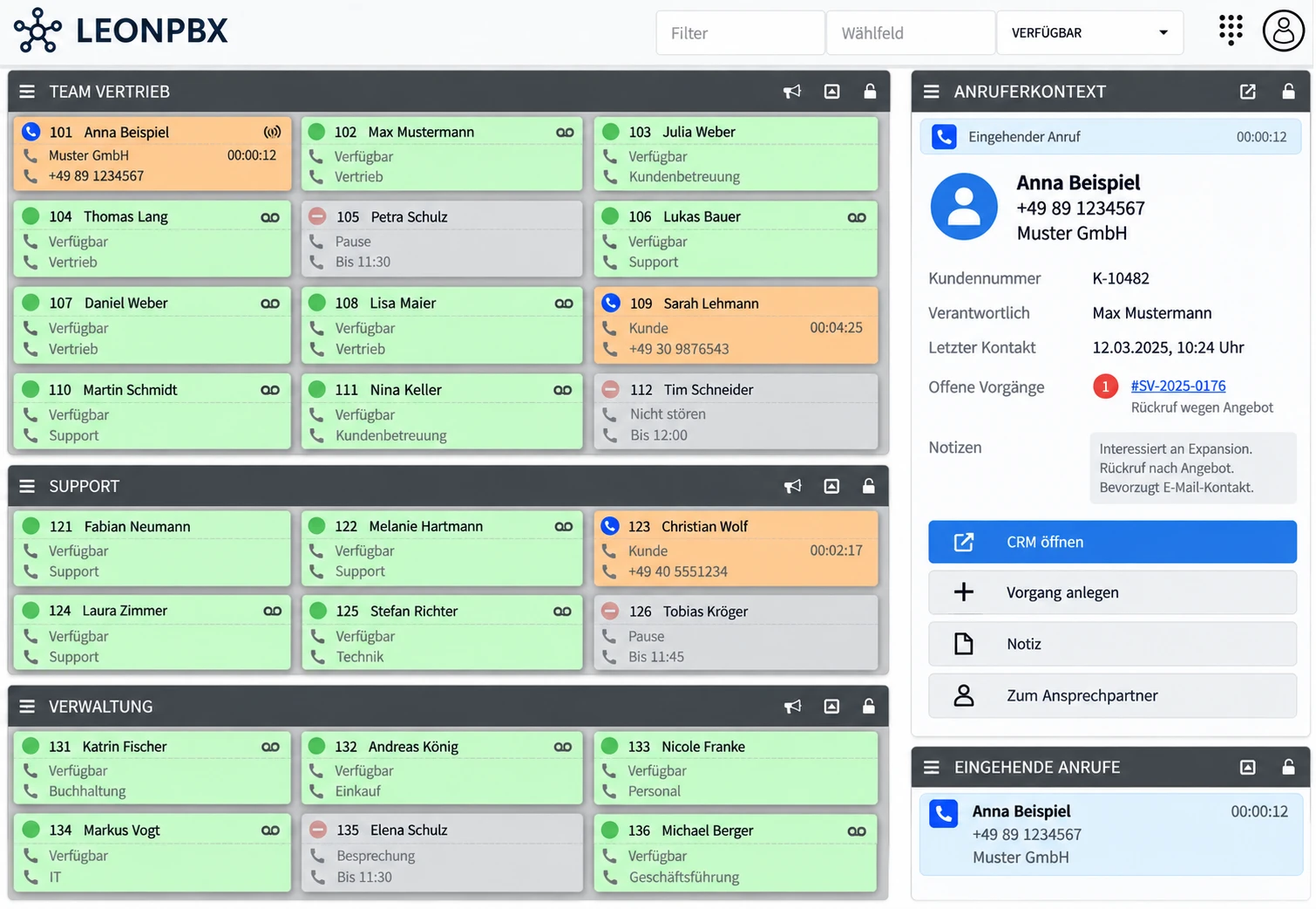 LEONPBX Operator Panel with integrated CRM caller context